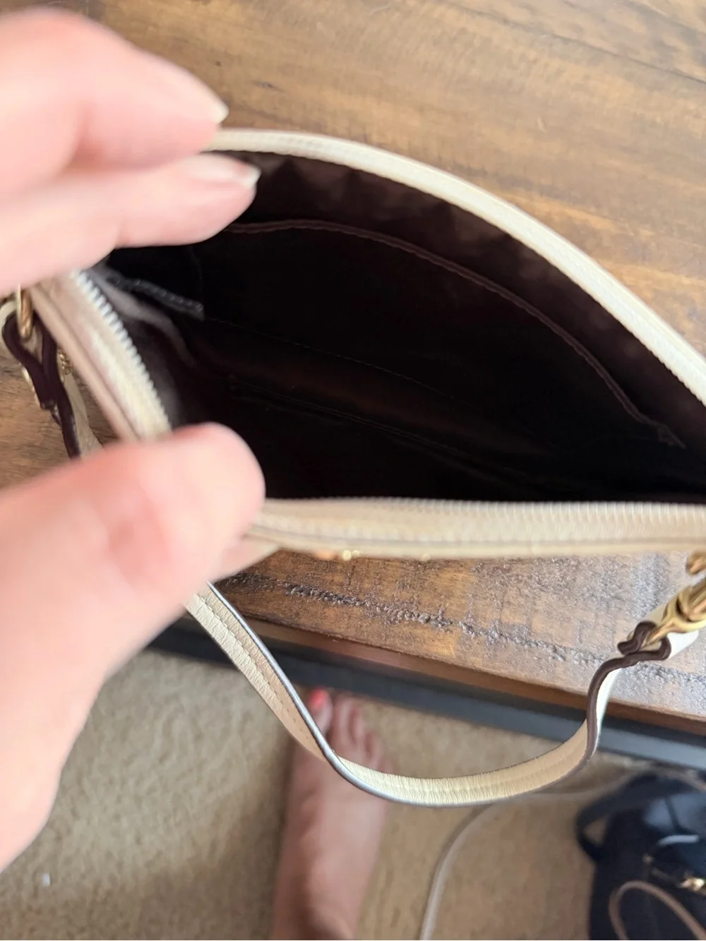 Coach Perforated Leather Wristlet in Cream with Gold Hardware